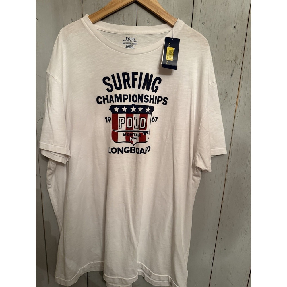 Ralph Lauren Polo White Surfing Championship Longboard  T-Shirt XXL‎ NWT's